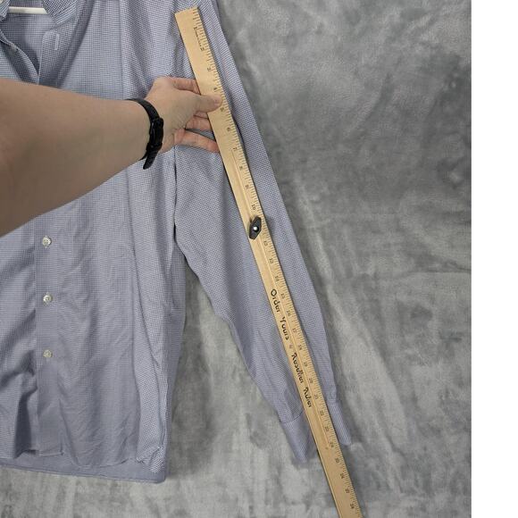 The Tie Bar Shirt Mens 15 32/33 Blue White Trim Fit Houndstooth Button Front - Picture 4 of 9